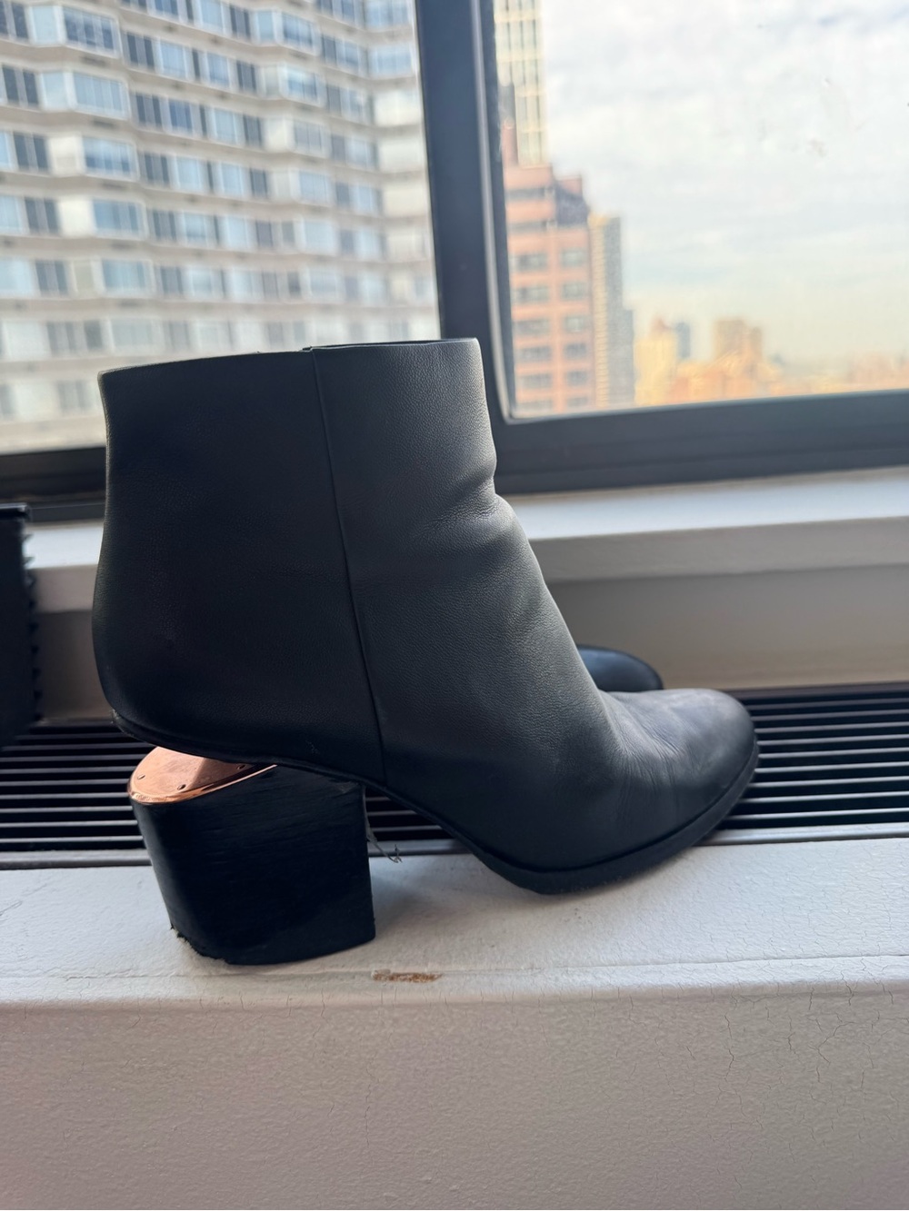 Alexander Wang Black Leather Ankle Boot with Block Heel 39.5